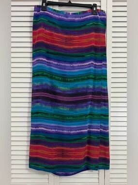 Vtg Chico's Design Maxi Skirt Womens 2 Striped  100% Silk Wrap Boho Artsy
